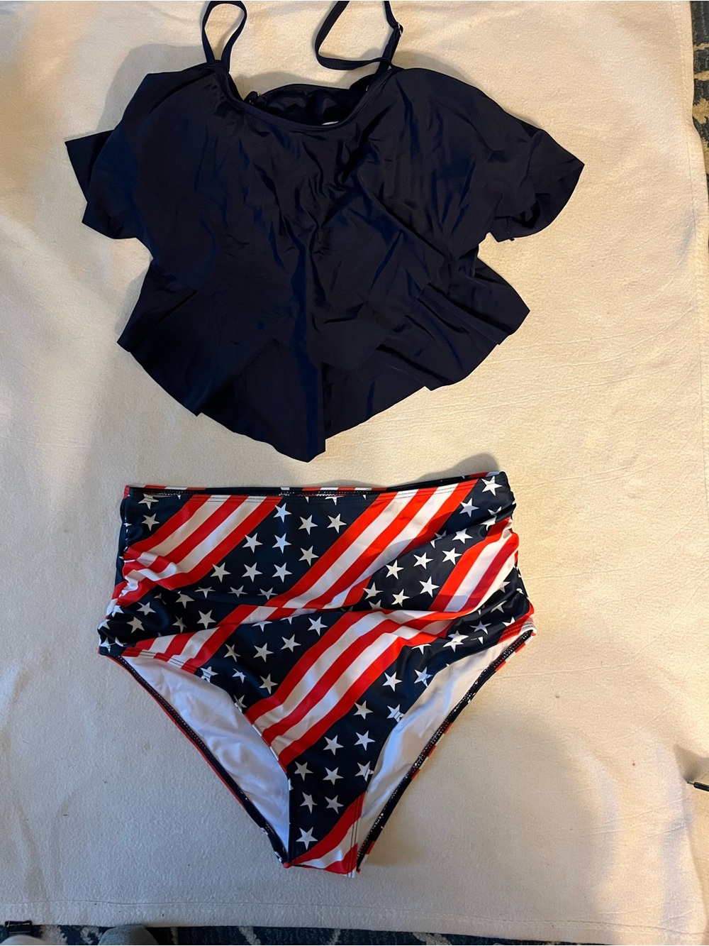 Navy Tankini Top with American Flag High-Waist Bottoms